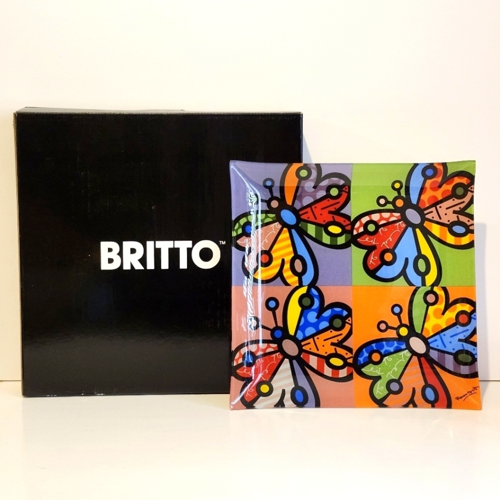 Romero Britto Butterfly Glass Art Plate